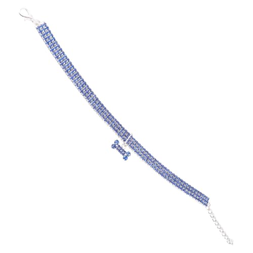 TOGEVAL Stilvolles Hundehalsband mit Strahlenden Kristallen Verstellbarem Verschluss und Kette Blaues Schmuckhalsband für Kleine und Mittelgroße Hunde Modisches Accessoire für Spaziergänge von TOGEVAL