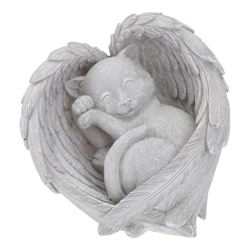 TOGEVAL Wetterfester Resin Katzen Gedenkstein mit Schutzengel Motiv Wetterbeständige Gartendeko für Draußen und Drinnen Tiergrabstein zur Erinnerung an Verstorbene Katzen Tröstendes von TOGEVAL