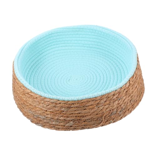 TOGEVAL Wicker Katzenbett Rund aus Natürlichem Rattan Kratzfestes und Atmungsaktives Haustier Schlafbett Langlebige Leichte Liege für Kleine Hunde und Katzen Grün Klein Ganzjährig von TOGEVAL