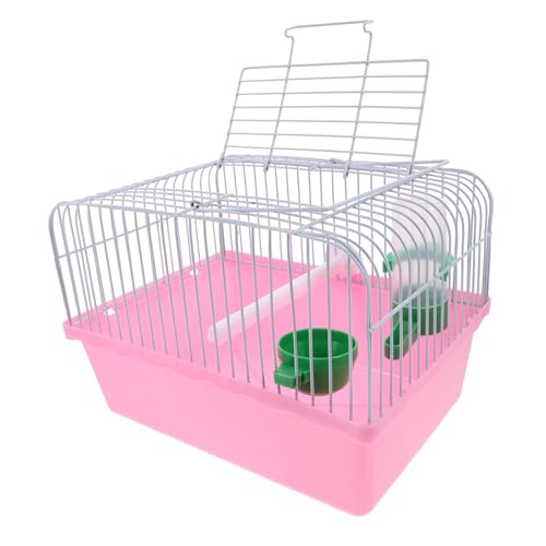 TOGEVAL Tragbarer Papageienträger Kleiner Vogelkäfig mit Tränke Futterbox für Unzertrennliche Stabiler ABS-Eisenkäfig Rosa von TOGEVAL