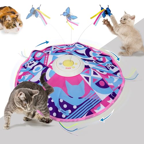 TOHDNC Automatische Katze Spielzeug Aufladbar, 3in1 Verstecken & Suchen für Kätzchen, interaktives automatisches Spielen, Flitternden Schmetterling, Bewegender Stab Feder für alle Rassen von TOHDNC