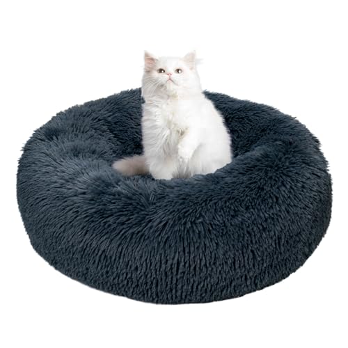 TOHDNC Donut Katzenbett 40 cm, Beruhigendes Flauschiges Plüsch Hundebett mit rutschfestem Boden, Waschbares Kissen Flauschiges Anti Angst Pet Bett für Katzen, Doggy von TOHDNC