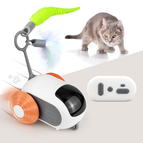 TOHDNC Interaktives Katzenspielzeug mit Fernbedienung, 2 Geschwindigkeits automatisches bewegliches Auto Katzenspielzeug für gelangweilte Erwachsene Katzen-Kätzche von TOHDNC