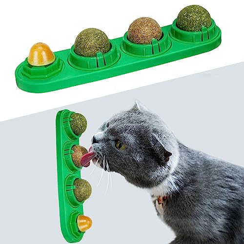 TOHDNC Katzenminze Ball für Katzenwand, 4 Stück Katzenminze Spielzeug, Essbare Kätzchen Spielzeug, Extra Katzen Energieball für Katzen lecken, gesunde Kätzchen Zähne Reinigung, Zahn Kauspielzeug von TOHDNC