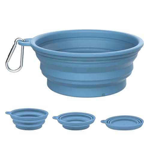 TOKAYIFE Faltbarer Hundenapf 560ml Reisenapf Hund Faltbare Hundeschüssel Mit Karabiner für den Innen- und Außenbereich (Einzelne Schüssel, Blau) von TOKAYIFE