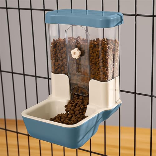 Automatischer Futterspender für Haustiere 800ml Verstellbarer Auslass-Futterspender Stromfrei Geeignet für Kleintierkäfige Kaninchenstall Kaninchen Katze Welpe Meerschweinchen Chinchilla Vogel (Blau) von TOKAYIFE