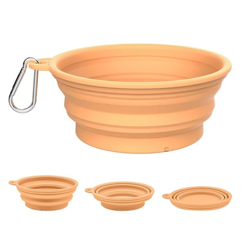 TOKAYIFE Faltbarer Hundenapf 560ml Reisenapf Hund Faltbare Hundeschüssel Mit Karabiner für den Innen- und Außenbereich (Einzelne Schüssel, Orange) von TOKAYIFE