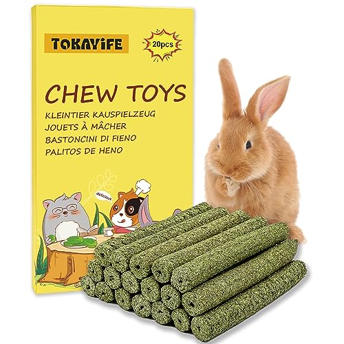 TOKAYIFE Kaninchen Kauspielzeug, 200g Timothy Heu Sticks für Kaninchen, Meerschweinchen, Hamster, Chinchilla, Häschen Leckerli (20 Stück (1er Pack)) von TOKAYIFE