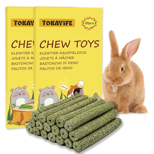 Kaninchen Kauspielzeug, 400g Timothy Heu Sticks für Kaninchen, Meerschweinchen, Hamster, Chinchilla, Häschen Leckerli (40 Stück (1er Pack)) von TOKAYIFE