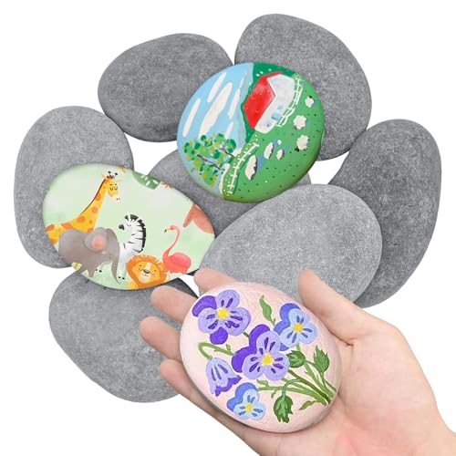 TOKSEO 10 Stück 8-10cm Flache Steine zum Bemalen Groß, Kieselsteine zum Bemalen, Aquarium Dekosteine Naturstein, Glatte Kieselsteine Garten, Flusssteine zum Bemalen von TOKSEO