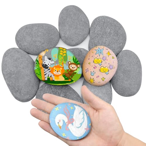 TOKSEO 10 Stück Flache Steine zum Bemalen, 6-8cm Kieselsteine zum Bemalen, Glatte Kieselsteine Garten, Aquarium Dekosteine Naturstein, Flusssteine zum Bemalen von TOKSEO