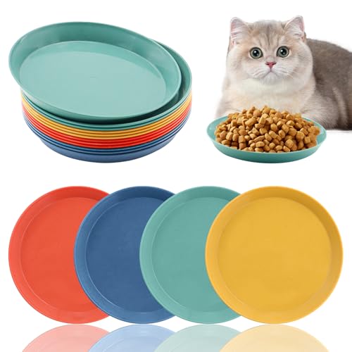 TOKSEO 12 Stück Katzennapf Flach, 15cm Katzenschüssel Bunt Katzenfutter Napf,Katzennäpfe Futternapf Katze Flach für Trockenfutter und Nassfutter von TOKSEO