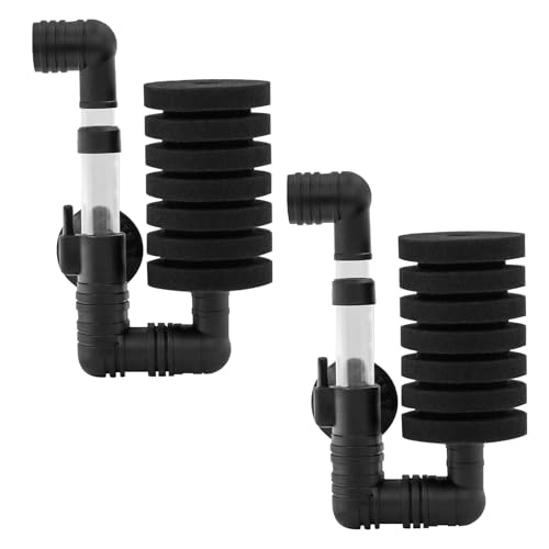 TOKSEO 2 Stück Aquarium Einzelkopf Schwammfilter Aquarium Set, Luftheber Aquarium Filter für Biologische und Mechanische Filterung, Schwammfilter für Bettas Garnelen Brüter von TOKSEO