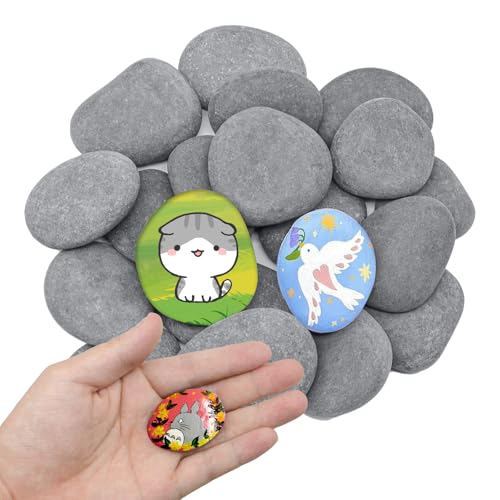 TOKSEO 20 Stück Flache Steine zum Bemalen, 3-5cm Kieselsteine zum Bemalen, Glatte Kieselsteine Garten, Aquarium Dekosteine Naturstein, Flusssteine zum Bemalen von TOKSEO