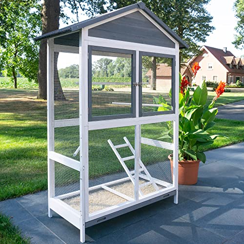 zooprinz Moderne Vogelvoliere, Vogelkäfig mit Kotschublade – aus hochwertigem Vollholz und verzinktem Draht – Witte-rungsbeständig in grau-weiß lasiert – 3 Modelle zur Wahl - Premium Vogelkäfig XL zooprinz Moderne Vogelvoliere, Vogelkäfig mit Kotschublade – aus hochwertigem Vollholz und verzinktem Draht – Witte-rungsbeständig in grau-weiß lasiert – 3 Modelle zur Wahl - Premium Vogelkäfig XL von TOM