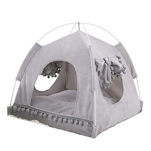 Hundekissen Haustierzelt Höhle Bett for Katze Kleines Hund, tragbares Klappkatze Zelt Kätzchen-Bett Katze Hütte Innen-Haustier-Bett-Bett-Zelt Hundebett (Color : Gray, Size : S 36x36x37cm) von TOMYEUS