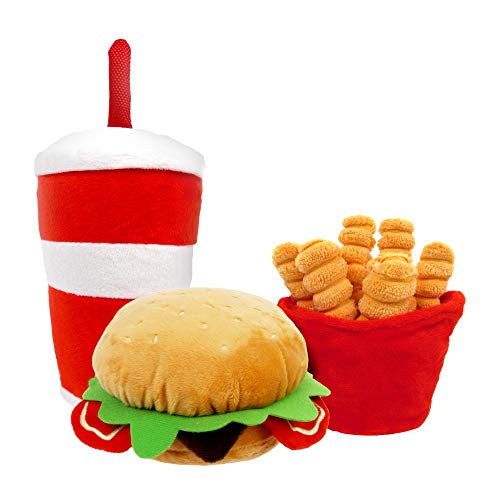TONBO Happy Chow Combo – Quietschendes Plüsch-Hundespielzeug, Burger, Pommes Frites, Soda (Happy Chow Combo) von TONBO