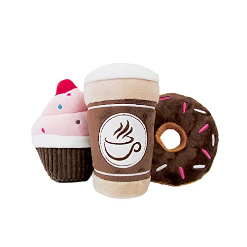 TONBO Sweet Treats Combo Hundespielzeug, Knisterplüsch, Donut, Cupcake, Kaffee von TONBO