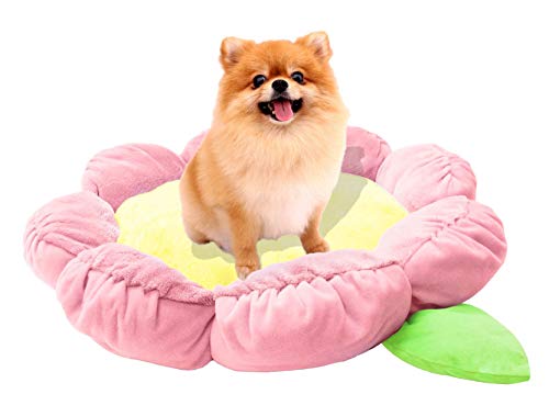 TONBO Weiches Plüschbett für Hunde und Katzen, 61 cm, süßes und gemütliches Blumenmotiv, geeignet für Waschmaschine und Trockner, Pastellrosa von TONBO