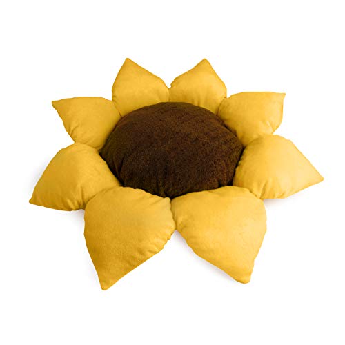 TONBO Weiches Plüschbett für Hunde und Katzen, klein, niedlich und gemütlich, waschmaschinenfest und trocknergeeignet, Sonnenblumenmotiv von TONBO