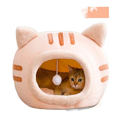 2-in-1-Katzenbetten, große Flauschige Katzenhöhle, Katzenversteck mit Ballaufhängung, for kleine Hunde, Welpen, Kätzchen (Color : Pink, Size : 35 * 35 * 30cm) von TONGDY