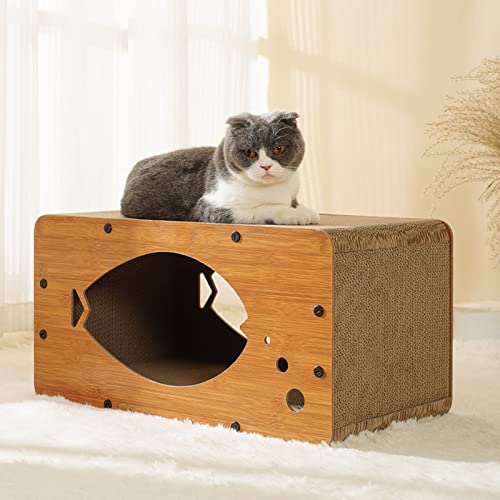 Dreiseitig verwendbares Katzennest, Katzenbett, Katzenkratzer aus Wellpappe, langlebiges Katzenkratzspielzeug, Schutz von Möbeln von TONGDY