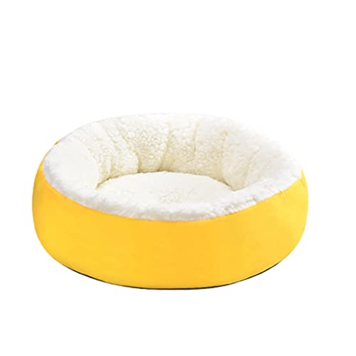 Kaninchen-Fleece-Katzenhaus, Katzenversteck, wärmendes Herbst-Winter-Schlummerbett for den Innenbereich, gemütliche Katzen- und Hundebetten, rutschfest, waschbar (Color : Yellow, Size : 50 * 50cm) von TONGDY