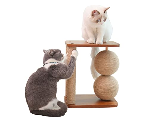 Katzen-Kitty-Trainingsspielzeug, Sisal + Massivholz-Katzenkratzer, Katzen-Lounge-Bett, Katzenpfosten mit Teaserball, Möbelschäden von TONGDY