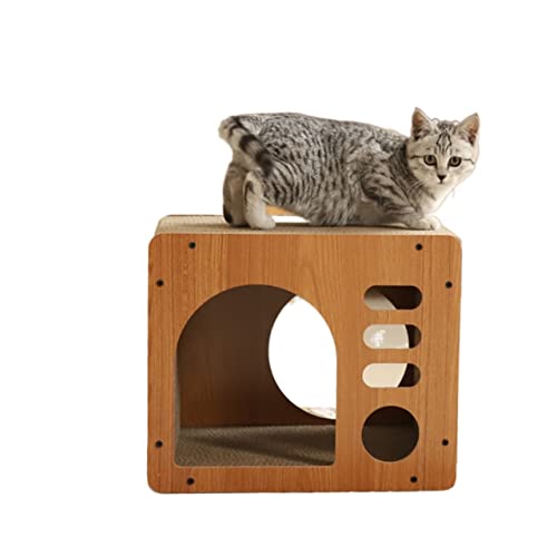 Katzenbett aus Wellpappe, quadratisches Katzenkratzpolster, interaktives Katzenspielzeug, for Kätzchenspielübungen von TONGDY
