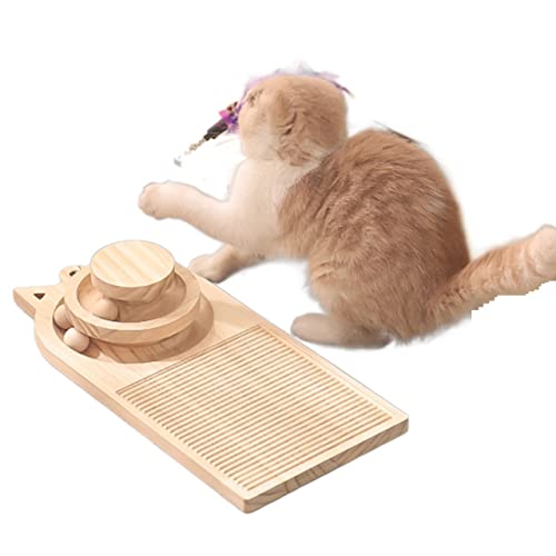 Katzenkratzunterlage aus Holz, Katzennest mit Kugelbahn, Möbelschutz & Katzentrainingsspielzeug, 2 Schichten von TONGDY