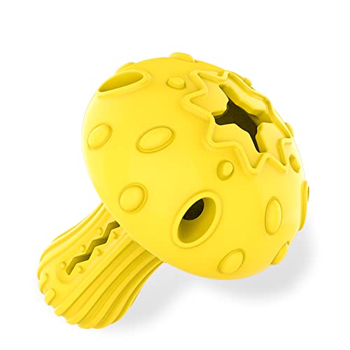 TONGKTAI Aggressives Kauspielzeug für Hunde, unzerstörbares Kauspielzeug aus Pilzgummi mit Zahnreinigung, langlebiger interaktiver Leckerbissen Spender Hund Puzzle Spielzeug für große Rassen (Gelb) von TONGKTAI