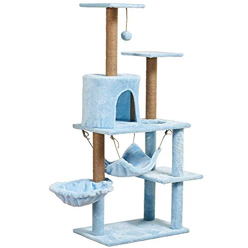 Cat Apartments Katzen-Klettergerüst Erhöhen Sie das Katzen-Klettergerüst mit Hängematte Luxus-Katzennest mit Sisal Bold Cat Kratzbaum Grab Board Flanell Kratzbaumturm (Color : Blue, Size : 5 von TONPOP