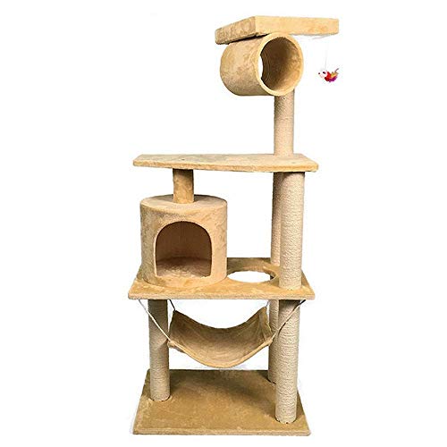 Kratzbaum Katzenturm Katzenturm Katzenspielhaus Großer Kratzbaumständer mit Sisalkratzbaum mit Katzennest Katzenloch und Hängematte Kratzbaum Kätzchen (Color : Beige von TONPOP