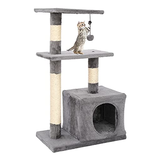 TONPOP 32" Katzen Baumständer Haus mit Kratzbäumen Grau Haustier Katzen Baum Kratzbaum Kratzen Klettern Katzen Springspielzeug von TONPOP