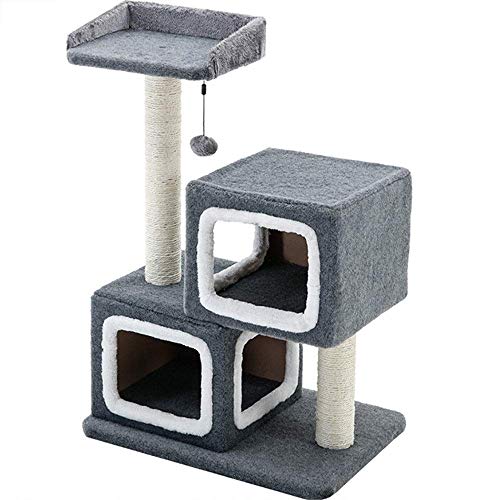 TONPOP Cat Apartments Katzen und Haustiere Double Nest Catwalk Cat Klettergerüst mit Sisal-überzogenen Haltepfosten und einem Spielzeugball für Kätzchen Kratzbaumturm (Color : Grey, Size : 5 von TONPOP
