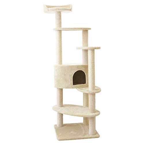 TONPOP Cat Apartments Mehrschichtiger Kratzbaum mit mit Sisal überzogenen Handläufen Katzen-Klettergerüst mit Sisal-Haltepfosten Kratzturm (Farbe: Beige, Größe: 50 x 50 x 156 cm) (Be von TONPOP