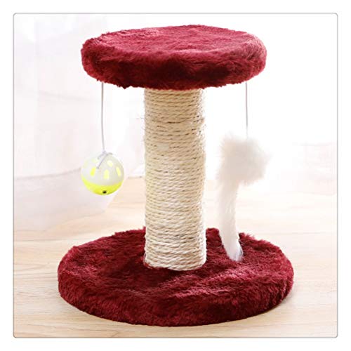 TONPOP Cat Scratcher Baum Plüsch Katze Klettergerüst Haustierspielzeug Double Drop Ball Maus Plüschklaue Sisalsäule for Cat Grind Claws Catch (Color : Grey) (Red) von TONPOP