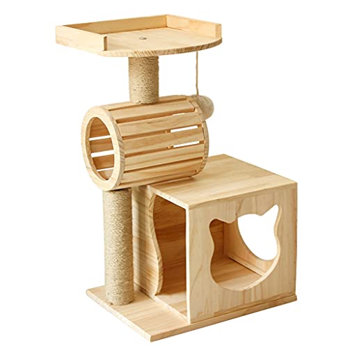 TONPOP Holz-Katzenspielzeug Massivholz-Katzen-Klettergerüst Sisal-Katzen greifen die Pfosten-Katzen-Nest-Plattform Multifunktionales Haustierprodukt von TONPOP