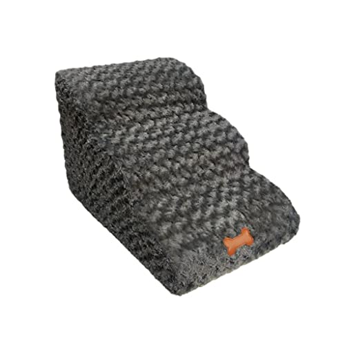 TONPOP Hundetreppe Haustier 3 Stufen Schwamm Kleine Katzen Haus Sofa Rampe Leiter Anti-Rutsch Abnehmbare Hundebett Zubehör (Hellgrau 60 * 42 * 39cm) von TONPOP