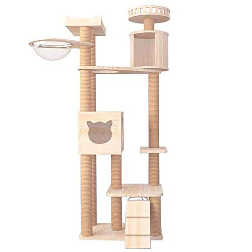 TONPOP Katzenregal Katzenklettergerüst Massivholz Großer Katzenturm Katzenregal Katzenregal Kratzbaumhaus Integrierte Villa Katzensprungplattform g von TONPOP