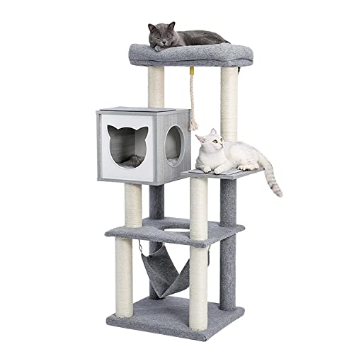TONPOP Kratzbaum für Katzen und Kätzchen, mit Spielzeugmaus, Bett auf oberster Ebene, zum Entspannen, Kratz-Sisal zum Spielen (Grey Talla ?nica) von TONPOP