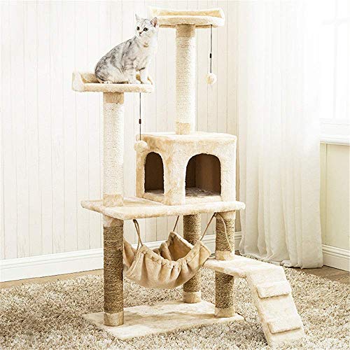 TONPOP Spieltürme für Katzen Katzenturm Katzenklettergerüst mit Katzennest und Hängematte Katzenturm für Kätzchen Spielhaus Kratzbaum Bäume für Katzen (Color : Beige, Size : 60X40X140CM) (Be von TONPOP