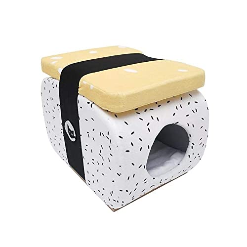 TONPOP Sushi-Stil Haustier Katze Hund weiches Nest Höhlenhaus Schlafsack Matte Zelt Haustier Winter warmes bequemes Bett Katzenbett-Weiß (Color : Yellow) (Color : Yellow) (Yellow) von TONPOP