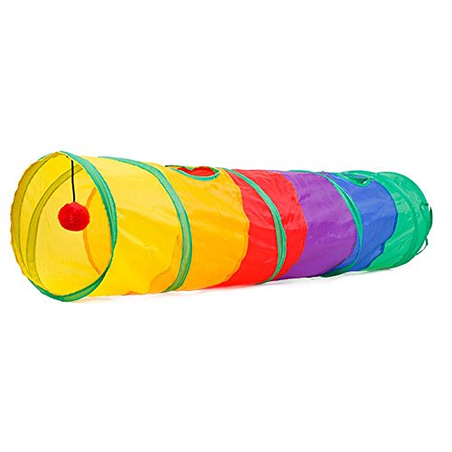 TONSEE Langer Haustiertunnel, 115cm Hund, Haustierkaninchen Welpen Spielen Zusammenklappbarer Tunnel Übungsaktivität Spielzeug Multicolor (Multicolor) von TONSEE