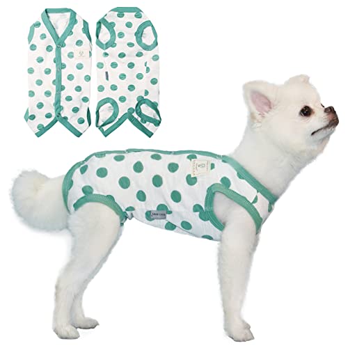 TONY HOBY Ärmelloser Hunde-Pyjama aus Baumwolle mit grünen Punkten, für Sommer und Mädchen, Grün von TONY HOBY