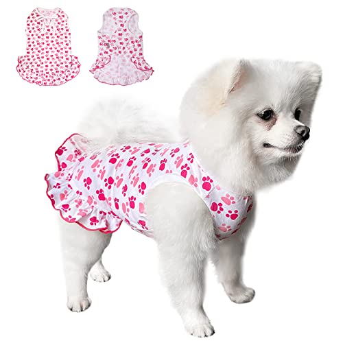 TONY HOBY Adorable Paws Haustier-Hundekleid, Hundehemden, Baumwolle, für kleine süße Hunde (Rosa und Weiß, Größe XS) von TONY HOBY