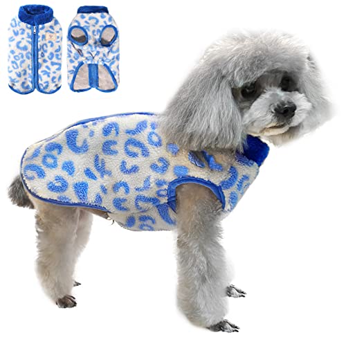 TONY HOBY Fleece Dog Milky Leopard Print Coat Pet Clothes for Dog Warm Pullover Vest Cat Weather Coat Jacket Blue von TONY HOBY