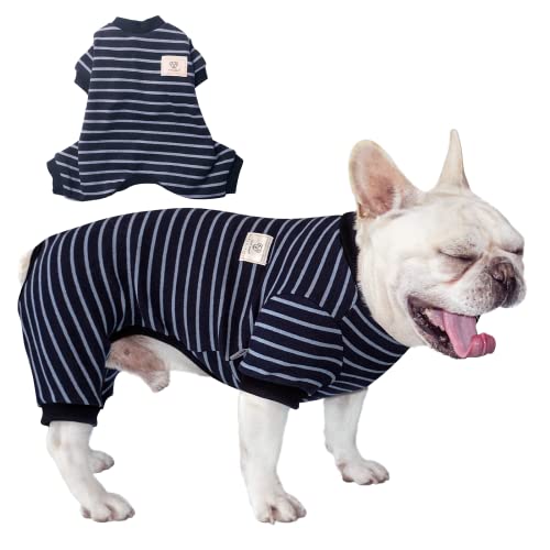 TONY HOBY Haustier-Kleidung, gestreifter Thermo-Schlafanzug für Hunde und Katzen, für Herbst und Winter, hält warm, Standard-Material, Dunkelblau von TONY HOBY