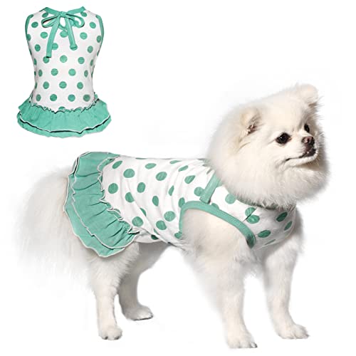 TONY HOBY Haustierkleider Hundekleider aus reiner Baumwolle mit grünem Punkt für kleine, mittelgroße und große Hunde von TONY HOBY