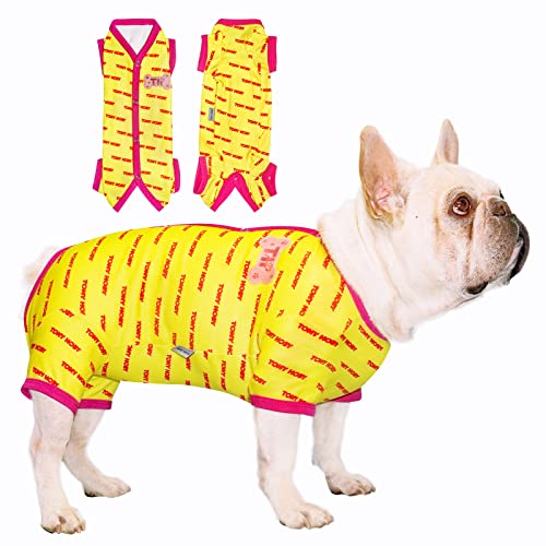 TONY HOBY Hund Pyjama, Weiblich/Rüden 4 Beine Hund Pyjama Hund Warm Jumpsuit Thermo im Winter für kleine mittelgroße Hunde (Gelb, Mädchen, XS) von TONY HOBY